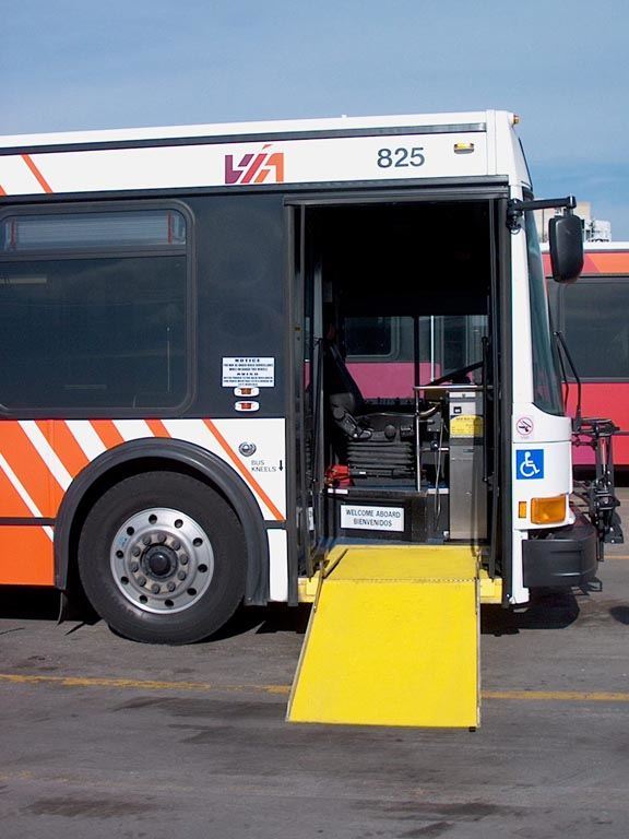 A municipal bus wheelchair access ramp has Safeguard’s anti-slip surface added by our Direct Gritting process
