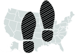 Vector art of USA States with boarders with Black footsteps on top